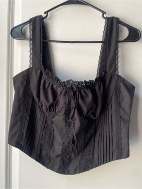 Black Lace Trim Corset Top